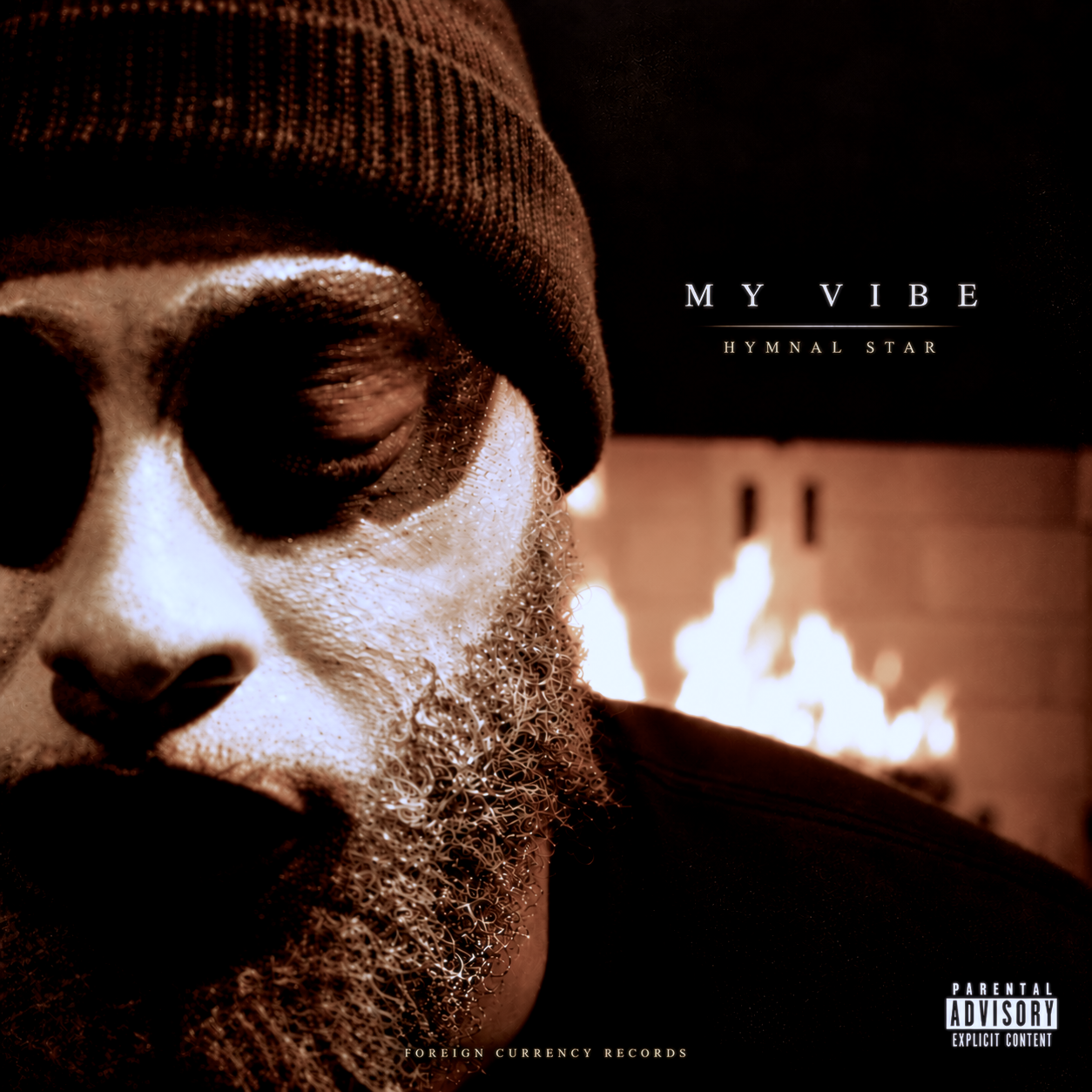 MY VIBE official cover artwork by Hymnal Star, featuring a close-up portrait beside a fire