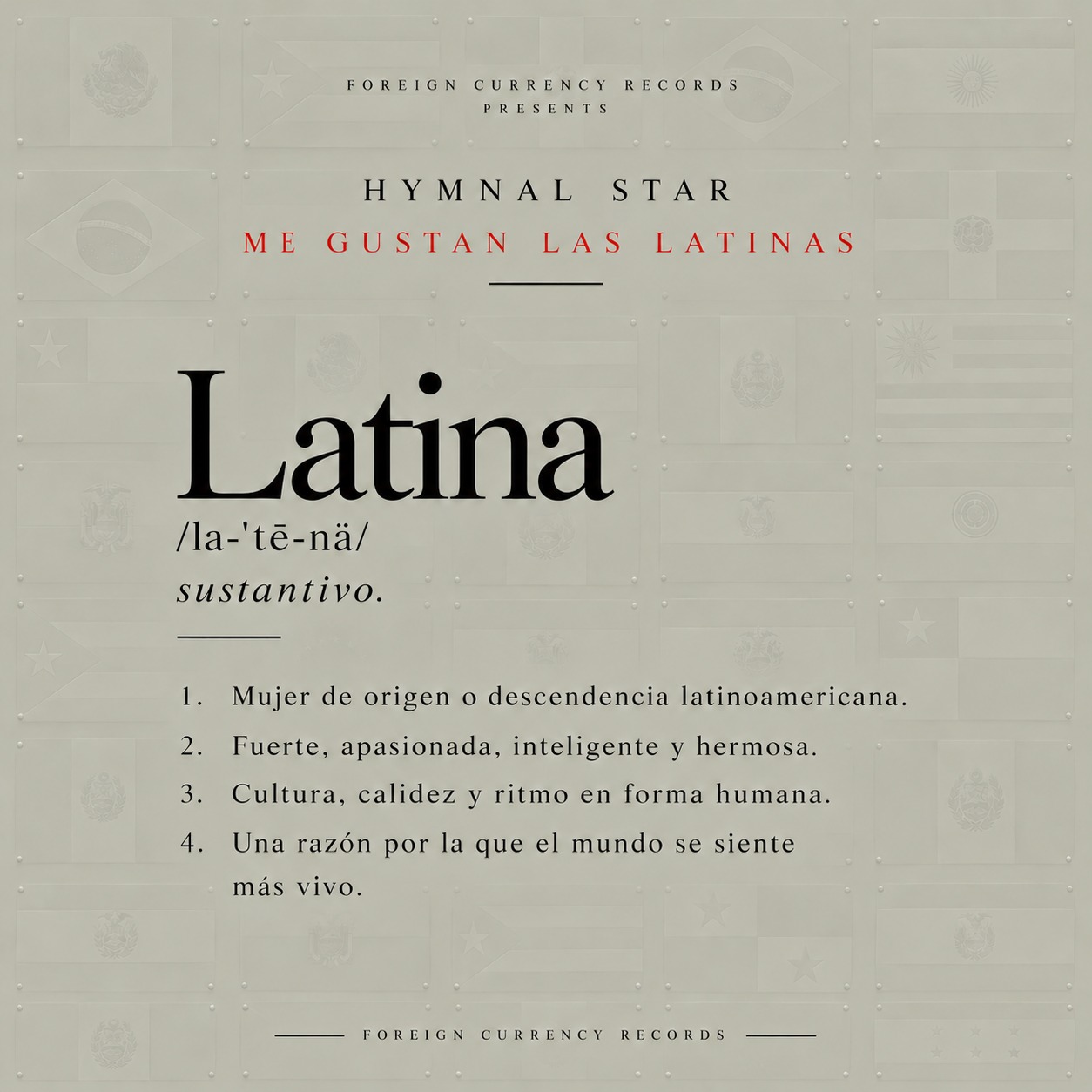 Me Gustan Las Latinas cover artwork, featuring a dictionary-style definition of Latina
